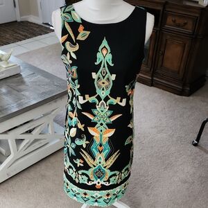 Kim Rogers Elegant Black and Multicolor Patterned Dress